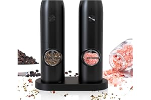COSYALL Molinillo de Pimienta y Sal Eléctrico, Recargable USB Molinillo de Pimienta con Soporte, Molienda Automática de Grosor Ajustable con Luz LED