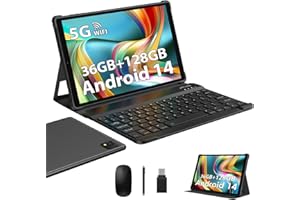 LEVIRTU - Tablet de 10 pulgadas Android 14 con octa-Core, 36 GB RAM + 128 GB ROM (1 TB TF), 2.4 G+ 5 GWiFi, Bluetooth 5.0, GPS, 8000 mAh,13 MP+8 MP, FHD 1920 x 1200, tableta táctil facial con teclado