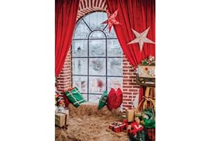 AIIKES 5x7FT Natale Fondali Inverno Interno Finestra Tenda Stella Rosso Cuscino Verde Regalo Tappeto Sfondo Natale Famiglia Decorazione per Feste Fotografia Photo Booth Studio Puntelli 11-685