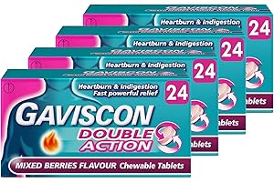 Gaviscon Double Action Heartburn Relief, Mixed Berries, 4-Pack (96 Total) - Fast Soothing For Acid Reflux And Digestive Comfort