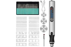 Focenat 40PCS Electric Engraving Tool Kit, Mini Engraving Pen, USB Rechargeable Mini Engraver with 20 Drills and Templates, Etching Pen, Electric Carving Tools for Glass Wood Metal Stone Nails Jewelry