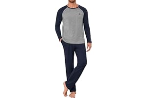 Jahetuul Pigiama Uomo Invernale Cotone Taglie Forti Pigiami Due Pezzi da Uomo Manica Lunga Top e Pantaloni con Tasche 2 Pezzi S-4XL