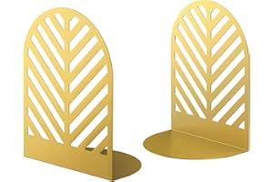 QiMing Leaf Bookends for Heavy Books,1 Pair Metal Book Holders for Office Shelves Adults & Kids Gift(Gold)