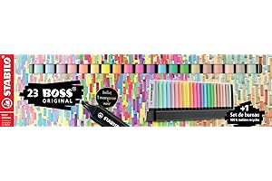 STABILO BOSS ORIGINAL - Surligneur - Set de bureau x 23 Surligneurs - 8 fluo + 8 pastel + 6 couleurs nature + 1 marqueur noir