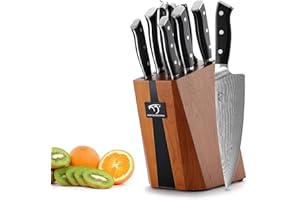 NANFANG BROTHERS Set coltelli coltelli da cucina Damasco, 9 pezzi Set coltelli da cucina professionali giapponesi Ceppo coltelli Damasco Set coltelli in legno Damasco, 67 strati Acciaio Damasco VG10
