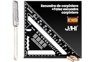 JAHI® Escuadra Carpintero Profesional 180 mm + Falsa Escuadra 250mm Herramientas bricolaje madera Regla metálica