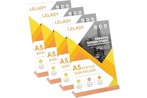 LELADY JEWELRY LELADY Soporte Metacrilato A5, 4 Unidades Acrílico Menu Soporte A5, Soporte Menú En L, Soporte para Cartel A5, Titular de Menú, Soporte de Sobremesa, Base de Madera