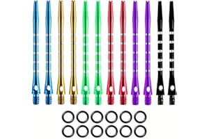 DOANTE 12 Pièces Tiges de Fléchettes en Aluminium,Tige de Fléchettes,Porte-Empennages Tiges,Arbres de Fléchettes en Aluminium avec Anneaux en Caoutchouc,pour la Gym et Les Loisirs,6 Couleurs