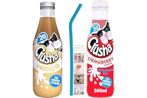 Milkshake Mix Bundle with 1x Crusha Vanilla 500ml, 1x Crusha Strawberry 500ml, 1x Reusable Silicone Straw and 1x Wonder Bundles Milkshake Recipe Leaflet