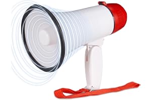 Relaxdays Megafon stadion, bullhorn med fällbart handtag och slinga, roligt Ole ljud, megafon, 10 watt, röd