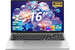 EKONAVI Ordenador Portátil de 16 pulgadas, 16 GB de RAM 512 GB de SSD procesador Celeron N100, portátil FHD 1920 * 1200 con USB 3.0, batería de 6000 mAh(46,2 Wh), BT5.0, teclado digital retroiluminado Laptop