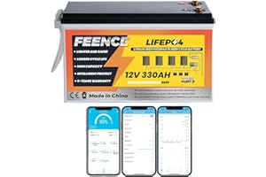 FEENCE Mini LiFePO4, batteria al litio da 12 V, 330 Ah, batteria da auto BMS, batteria al litio Bluetooth, fino a 15000 cicli, potenza massima 4224 Wh con taglio a bassa temperatura, perfetta per RV