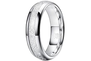 Three Keys Jewelry Silver Tungsten Wedding Ring Imitated Meteorite Inlay Bands for Men Women 4mm / 6mm / 8mm