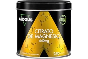 ALDOUS BIO Citrato de Magnesio - 250 Cápsulas - 440 mg de Magnesio Elemental - Magnesio Alta Biodisponibilidad - Para el Cansancio y Fatiga - Huesos y Articulaciones, Músculos - Fabricado España