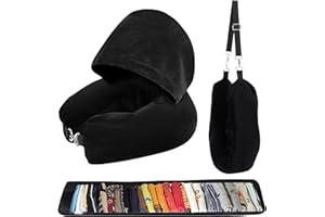 Samchey Cuscino Collo Viaggio Riempibile con Cappuccio - Rivestimento in Velluto Morbido, Multifunzionale per Bagaglio Aereo, Regolabile e Trasformabile in Bagaglio Extra