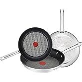 Tefal Duetto Set of 3 Frying Pans, Stainless Steel | 3 frying pans 7.9/9.4/11 inch, non-stick coating, suitable for induction