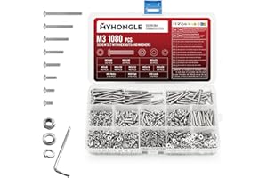 MYHONGLE 1080 Stk M3 Schrauben Set, Linsenkopf Innensechskantschrauben Muttern Set, Linsenkopfschrauben mit Muttern Set, Maschinenschrauben Sortiment, Gewindeschrauben und Muttern mit Unterlegscheiben Set