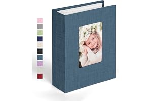 Ainiv 15 x 10 cm linne fotoalbum med 100 rutnät | Glidande toppöppning, med personligt omslagsfönster för årsdagar bröllop, f