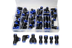 JYCONNECTS Lot de 46 pièces de raccords rapides pneumatiques 10 mm – Droits, coudés, en T, diviseurs Y et réducteurs – Connecteurs pour tuyaux en air pour tubes en PU/Nylon/PE