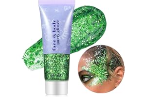 Go Ho Green Face Body Glitter Gel ,Mermaid Holographic Long Lasting Chunky Sequins Glitters for Eye Lip Hair Nails,Festival Rave Accessories,09 Green Glitter 52g