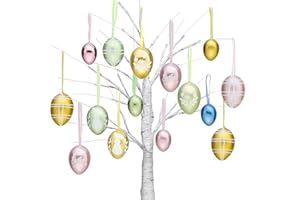 ‎VICTOR'S WORKSHOP Victor's Workshop 26x Ostereier zum Aufhängen, farbige künstliche Ostereier mit schönen Mustern und Multi-Style für Osterdeko Osterstrauß Osterkörbchen Frühlingsdeko - verchromte Ostereier