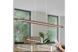 YYUTLUO Lámpara Colgante De Madera LED, Lámpara Colgante Para Mesa Comedor, Marrón Regulable Con Control Remoto, Lámpara Colgante Altura Ajustable Diseño Lineal Moderno Lámpara Colgante Para (130cm)