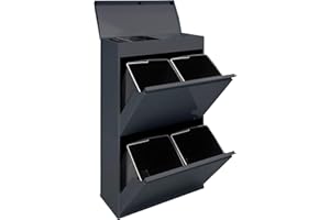 Arregui Top CR624-B Cubo de Basura y Reciclaje de Acero de 4 Compartimentos con Cajón Superior | 4x17 L (68 L) | Cubos de Basura de Cocina | Contenedores de Reciclaje para Casa u Oficina | antracita