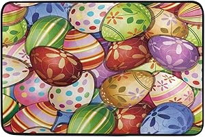Alecony Schmutzfangmatte Ostern, Waschbare & rutschfeste Fußmatte Türmatte Sauberlaufmatte für innen und außen, Ostereier Osterhase Pflegeleichte Fußabtreter Fußabstreifer Fussmatte, 40 x 60cm (D)