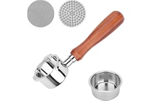 GREESUIT Portafiltro sin fondo de 51 mm con pantalla de disco compatible con DeLonghi EC680/EC685/EC785/EC820/EC850/EC860 Smeg, portafiltro de 51 mm con cesta de filtro de acero inoxidable y mango de madera