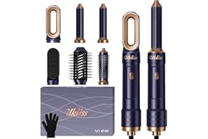 6 in 1 Hairstyler, UKLISS Hair Dryer Brush with Automatic Hair Wrap Curler, Thermal Brush, Hot Airbrush Airstyler, Hair Straightener, Multistyler Gift Set for Women Volume, Curls, Styling - Blue
