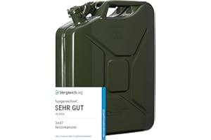 Oxid7 Benzinkanister aus Metall 20 Liter, UN-Zulassung | Kraftstoffkanister für Benzin, Diesel & Bio-Ethanol geeignet | Hochwertige Verarbeitung inkl. Innen-Versiegelung [Olivgrün]