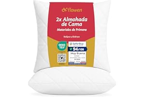 Flowen Almohadas para Cama 65x65 2 Unidades Relleno Cojin Hipoalergénico Antiácaros y Suave Cuadrado para Hogar con Funda de Almohada Acolchada Blanco Extraíble y Lavable