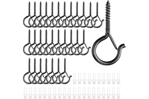 SRLWMYI 30 ganci a vite neri per avvitare, ganci da soffitto, con fibbia di sicurezza, utilizzati per cesti per piante, casette per uccelli, campanelli a vento