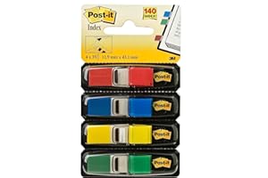 ‎POST-IT Post-it Index Flags schmal, Packung mit 4 Spendern, 35 Blatt pro Spender, 11, 9 mm x 43, 2 mm, Gelb, Rot, Grün, Blau - Zum Markieren, Hervorheben oder Farbcodieren wichtiger Informationen
