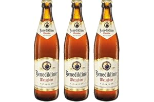 TWELVE GREEN BOTTLES Benediktiner Weissbier Bavarian Wheat Beer 500ml Glass Bottles - Pack of 3