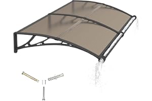 GGNEBAI Marquesina para Puerta Exterior 200x100 CM,Tejadillo de Protección con Fregadero de Drenaje contra Lluvia y Rayos UV,Cubierta de Policarbonato para Puertas,Ventanas,Porches,Patios y Terrazas