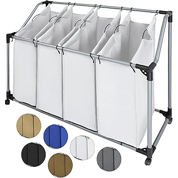 SONGMICS Wäschekorb, Wäschesammler mit 4 abnehmbaren Stofftaschen