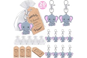 iZoeL 20 Sets Baby Shower Guest Gift,Baby Elephant Keychains 20 Organza Bags 20 Thank You Tags, Ideas Presents Party Favors Boy Girl Kid Birthday Party Supply