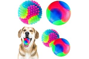 JODSEN 4 Pièces Balles pour Chien Lumineuses LED Balles Animaux de à Pointes Clignotantes Balles à Mâcher Couinantes Jouets Interactifs pour Chien Balles Élastiques Jouets Nettoyage Dents Jouet à Mâcher