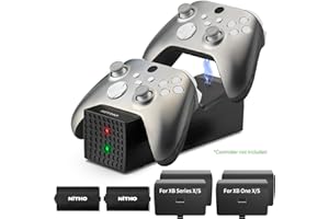 NITHO Cargador con 2 Baterías Recargables para Mando Xbox Series X/S, Xbox One S/X/Elite, Estación de Carga Rápida con 2 x 3000mWh Pilas y 2 Tapas de Batería, Indicador Led - Negro