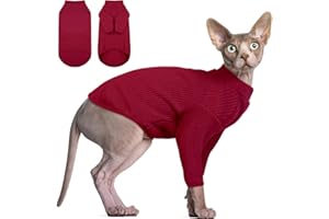 DENTRUN Sphynx Hairless Cats Shirt Pullover Kitten Tshirts mit Ärmeln Atmungsaktive Katzenkleidung Rollkragenpullover Entzückende haarlose Katze Kleidung Weste Pyjama Jumpsuit für alle Jahreszeiten