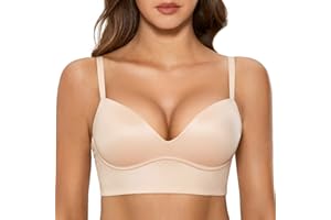 DOBREVA Damski biustonosz usztywniany Push Up Wireless Plunge T Shirt Bras Seamless Comfort