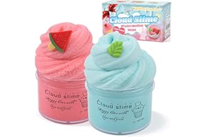 KEEMANMAN Set Slime Nuvola 2 Pezzi con Charms Anguria Rossa e Menta – Slime Profumato Fai-da-Te per Bambini e Bambine – Giocattolo Antistress Educativo – Regalo di Compleanno e Festa