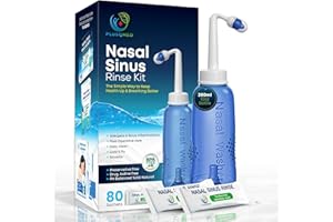 PLUSQMED 80 x sale per risciacquo nasale,300 ml Neti Lota Bottiglia,Irrigatore Nasale per Lavaggi Nasali Neti Pot per Irrigazione Nasale con due Beccucci- Nasali Sale - Sinus Rinse kiti
