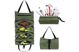 ANZOAT Werkzeug Rolltasche,2Pcs Mehrzweck Werkzeugrolle,Kleine Werkzeugtasche mit 5 Taschen und Banktasche Werkzeugtasche,Canvas Schraubenschlüssel Werkzeugtasche für Haushalt, Handwerker Elektriker(Grün)