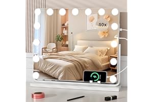 Sealong Hollywood Schminkspiegel mit Beleuchtung 57x49cm, Kosmetikspiegel mit 15 LED, 360° Drehbarer Schminktisch Spiegel mit Licht, 3 Lichtfarben, Dimmbarer, mit USB und 10x Lupe