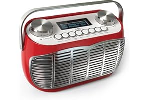AUDIBLE FIDELITY DETROIT DAB Radio Alarm Clock Bedside Mains Powered Or Battery DAB/DAB+/FM Retro Radio With LCD Display Clock Radio (Red)