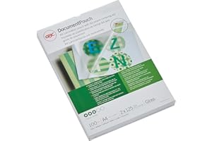 GBC Pouch Confezione da 100 Buste per Plastificazione a Caldo, con Finitura Lucida, in Formato A4, Spessore di 2 x 125 Micron, 216 x 303 x 2 mm, 3200723