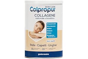COLPROPUR Collagene Idrolizzato con Acido Ialuronico, Coenzima Q10, Vitamina B2, B3, B8, Vitamina E, Zinco e Selenio - Integratore per il Benessere di Pelle, Capelli e Unghie - Azione anti-età - 306g in Polvere