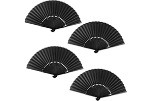 Augoog 4 Stück Handfächer,Handheld Faltventilator fächer Chinesischer handfächer Fan,Handfächer für eine Abkühlung im Sommer,für Tanz Party Hochzeit DIY Dekoration Haus Dekorationen, Schwarz